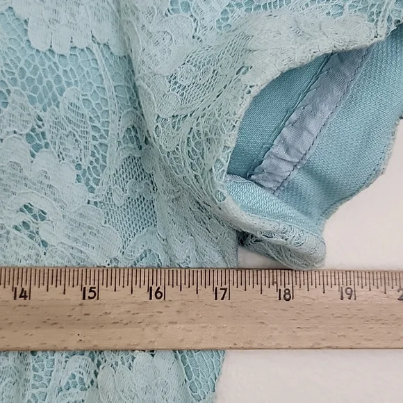 Vintage Blue & Lace Midi Short Sleeve Shift Dress By Jean Lang (Altered Waist) S - Picture 5 of 13